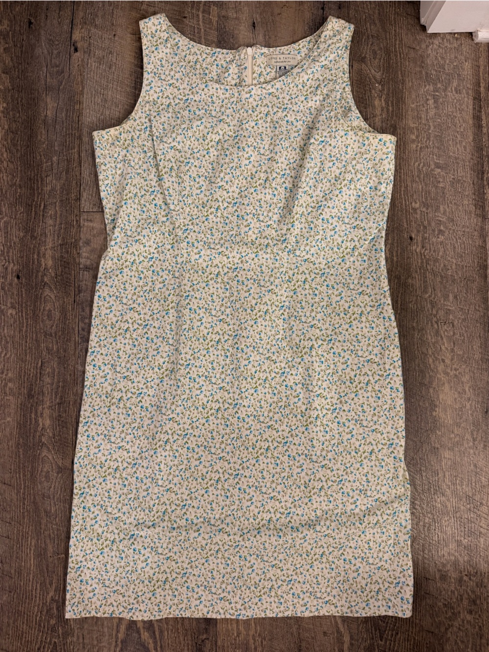 Lord & Taylor Cream Blue Floral Sleeveless Dress 16